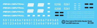 Penn Central RS3 Gothic Numbers Decals