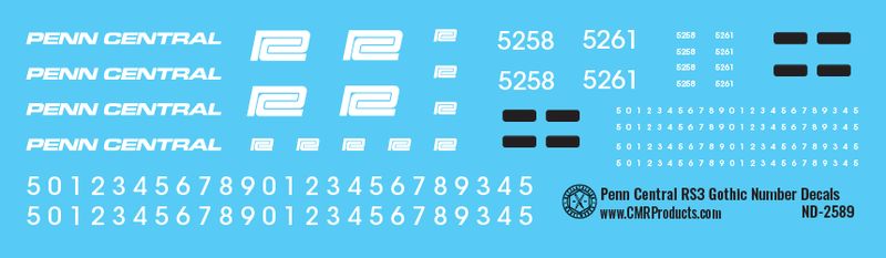 Penn Central RS3 Gothic Numbers Decals