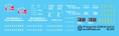 VP Racing Fuels 23500 Gal Tank Car Decals
