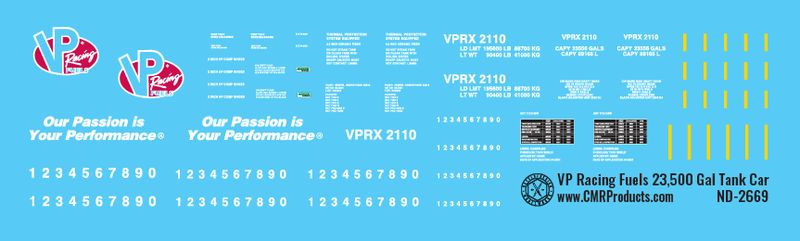 VP Racing Fuels 23500 Gal Tank Car Decals