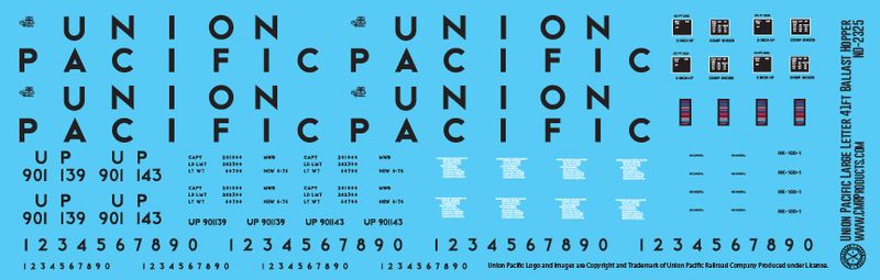 Union Pacific Large Letter 41ft Ballast Hopper Decals