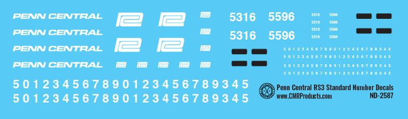 Penn Central RS3 Standard Numbers Decals
