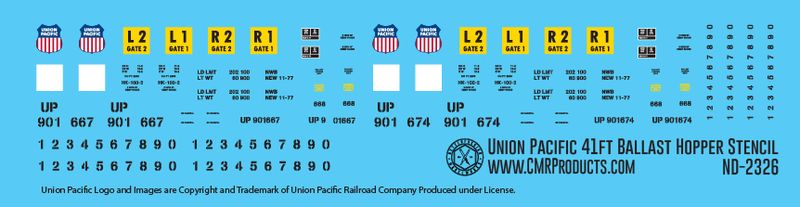 Union Pacific Stenciled 41ft Ballast Hopper Decals