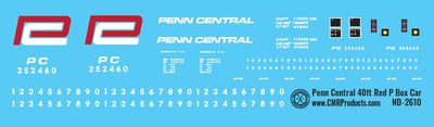 Penn Central Red P 40ft Box Car Decals