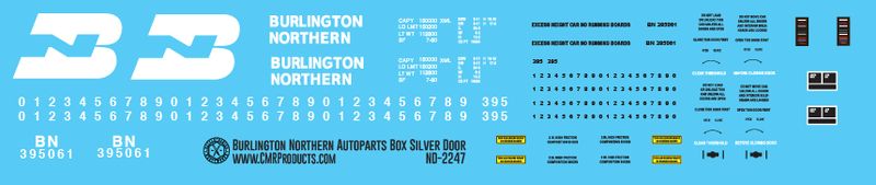 Burlington Northern 4 SIlver Door Auto Parts Box Car Decals