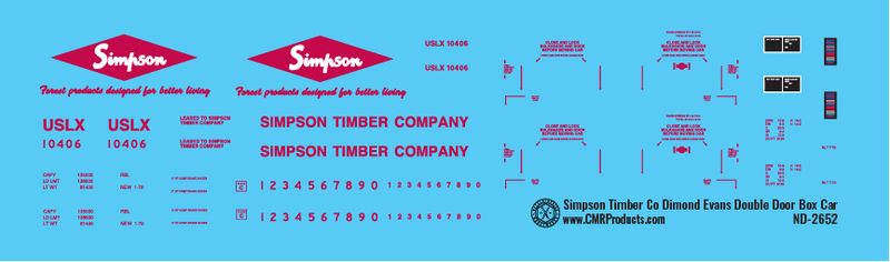 Simpson Timber Co Diamond Evans Double Door Box Car Decals
