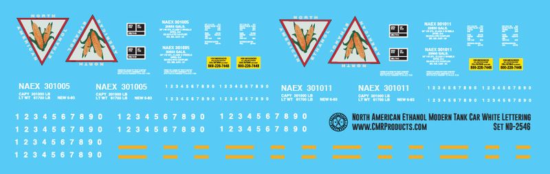 North American Ethanol Modern Tank Car White Lettering Decals