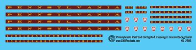 Pennsylvania Railroad Corrugated Passenger Car Tuscan Background  Decals