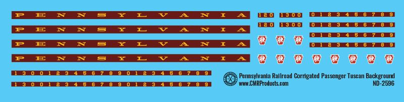 Pennsylvania Railroad Corrugated Passenger Car Tuscan Background  Decals