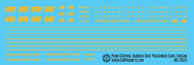 Penn Central Tuscan Smooth Side Passenger Car Decals