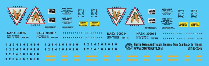 North American Ethanol Modern Tank Car Black Lettering Decals