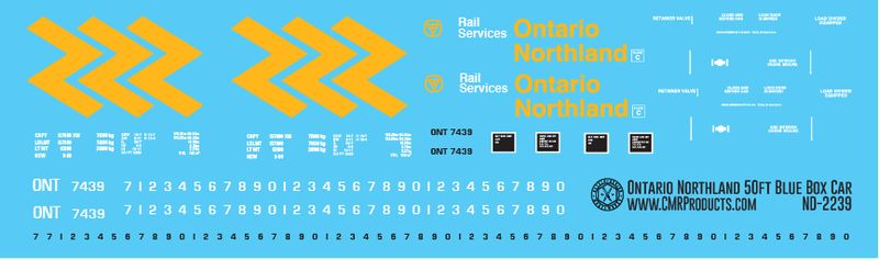 Ontario Northland 50ft Blue Box Car Decals
