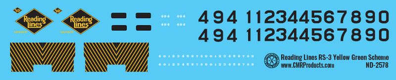Reading Lines RS3 Green Yellow Scheme Locomotive Decals