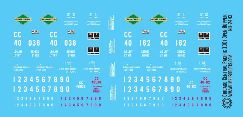 Chicago Central Pacific 100T Open Hopper Decals