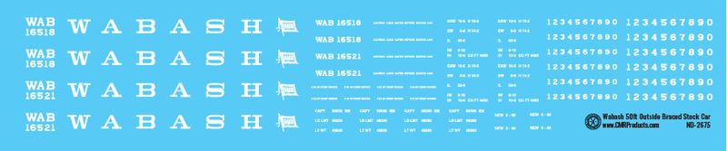Wabash Railroad 50ft Outside Braced Stock Car Decals