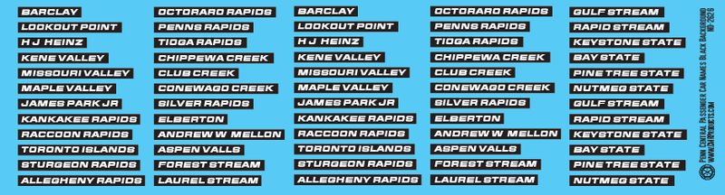 Penn Central Black Background Passenger Car Name Decals