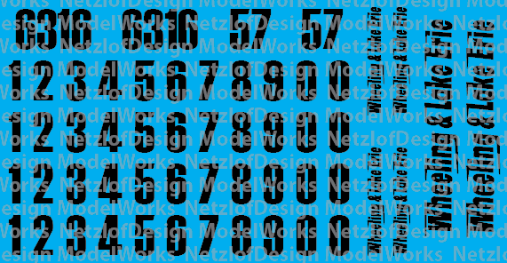 Wheeling &amp; Lake Erie (WE) Locomotive Patch Out Decal Sets, Set Color: Black Letters/Numbers, Scale: HO Scale (1:87)