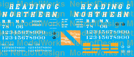 Reading Northern &quot;Rio Tinto Coal Service&quot; Coal Hopper Decals (RBMN)