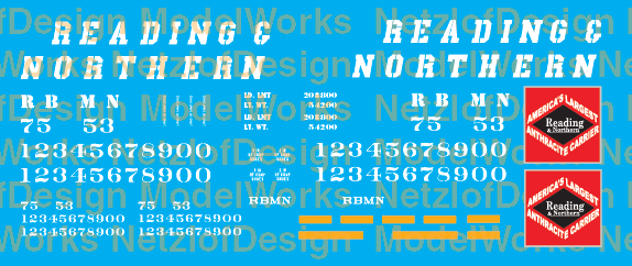 Reading Northern &quot;Anthracite Carrier&quot; Coal Hopper Decals (RBMN)