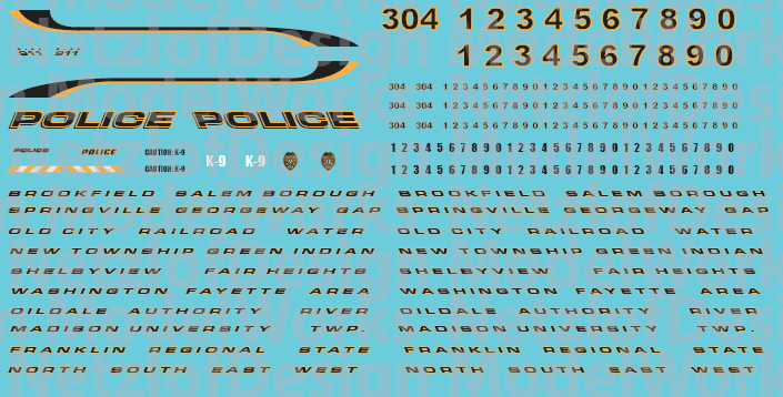 HO Scale - Generic Police Vehicle Decals Black