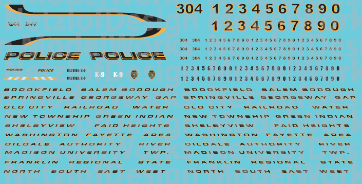 S Scale (1:64) - Generic Police Vehicle Decals Black