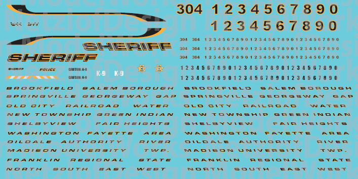 S Scale (1:64) - Generic Sheriff Vehicle Decals Black