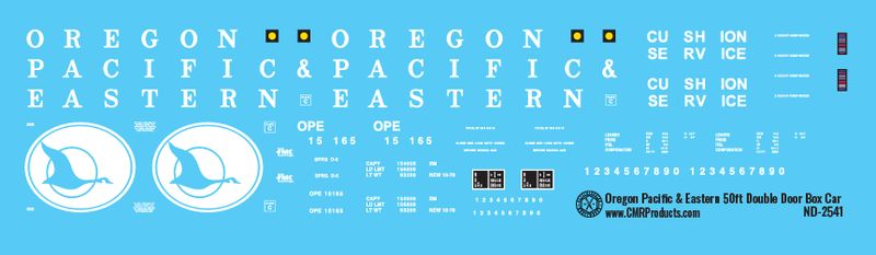 Oregon Pacific &amp; Eastern 50ft Double Door Box Car Decals