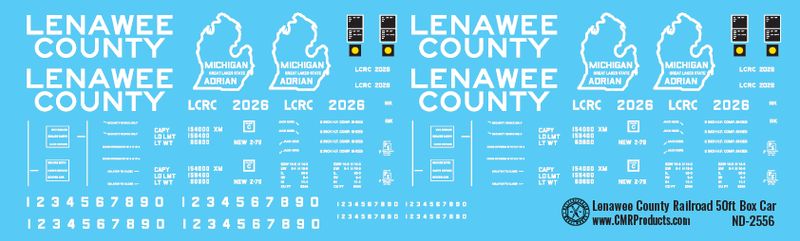 Lenawee County Railroad 50ft Box Car Decals