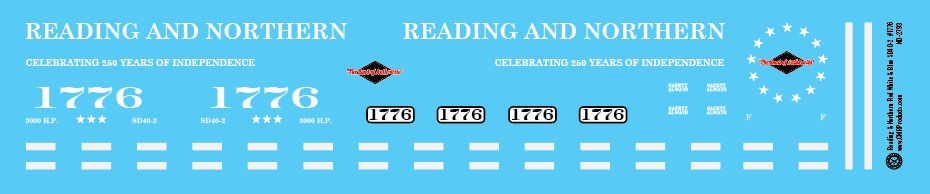 HO Scale - Reading Northern Red White &amp; Blue SD40-2 #1776 Decals
