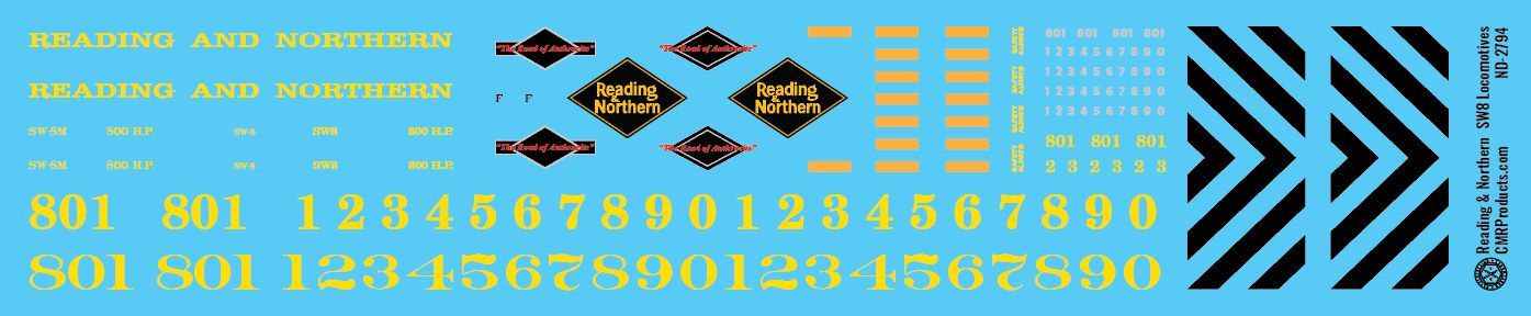 HO Scale - Reading Northern SW8 Locomotive Decals