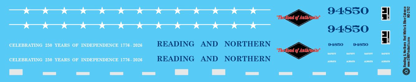 HO Scale - Reading Northern Red White &amp; Blue Caboose #94850 Decals