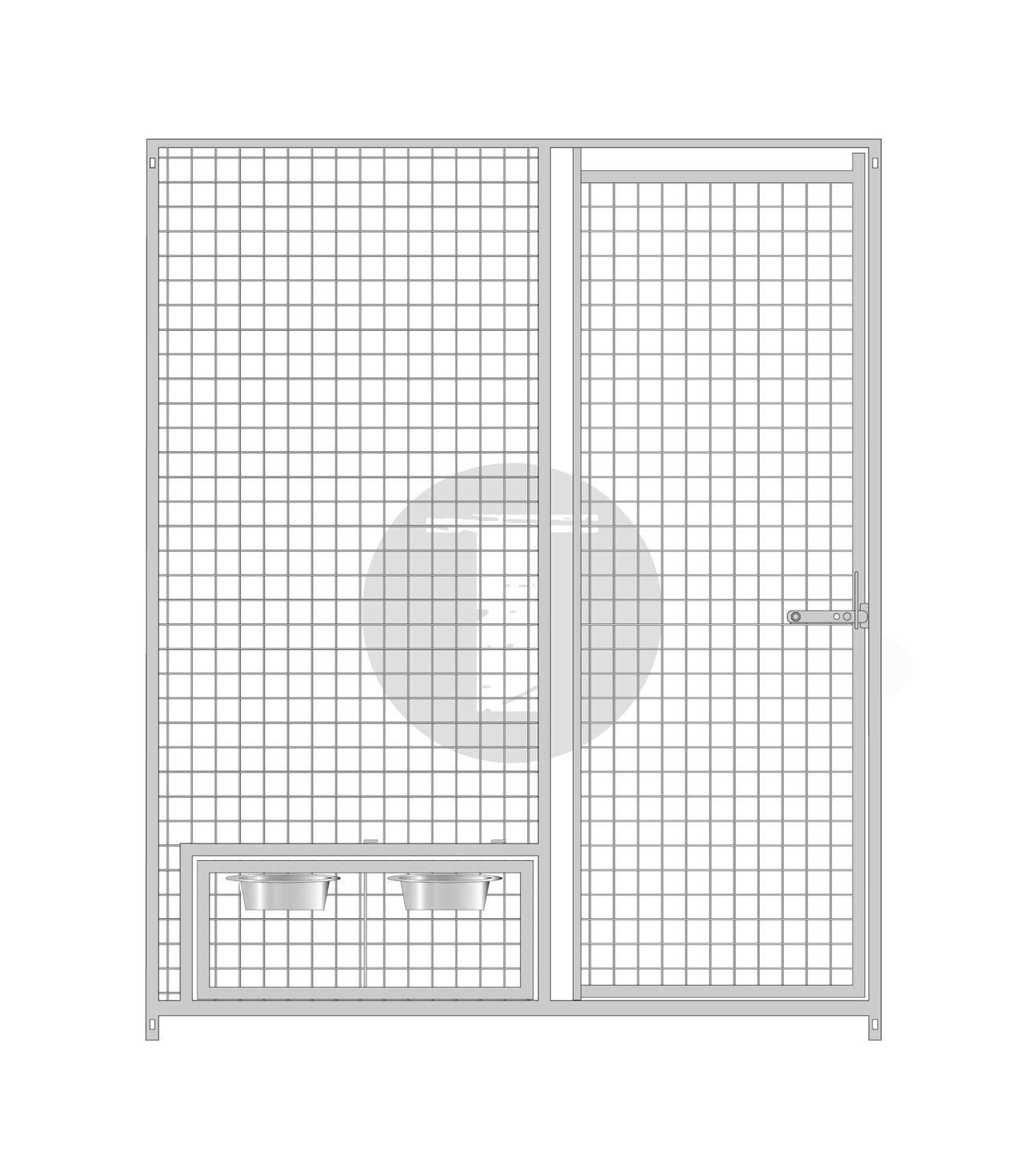 Gitterelement Tür rechts und schwenkbarem Futterset 5 x 5 cm - 184 cm hoch, Länge: 150cm