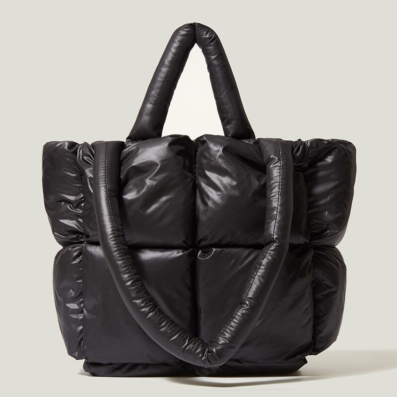 Large Quilted Puffer Tote Bag Soft Padded Down  Handbag Space Shopper Bag