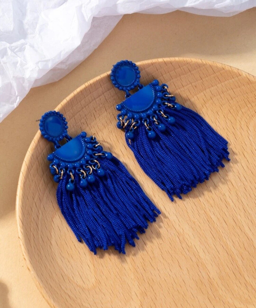 Royal blue sale tassel earrings