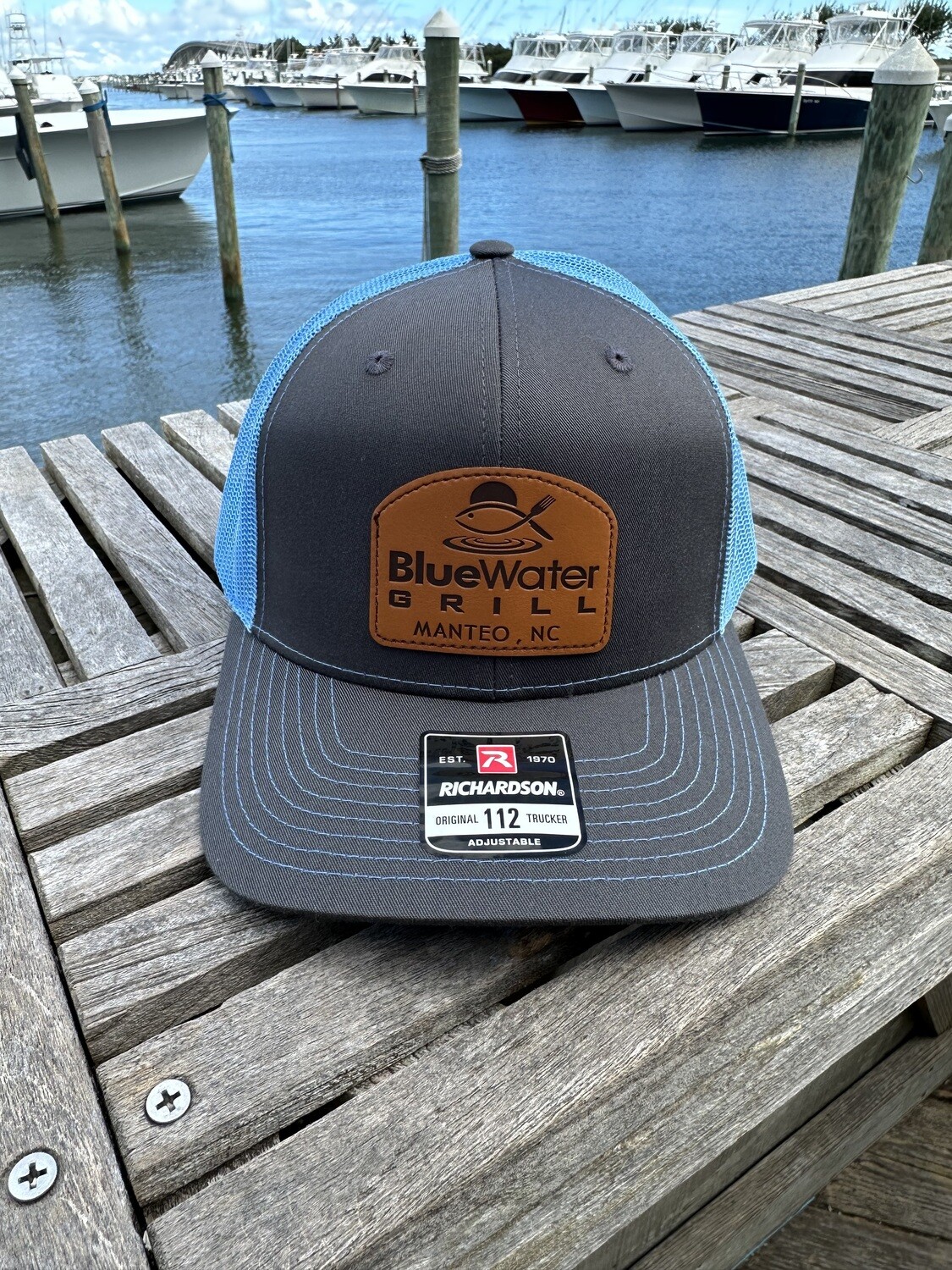Grey & Blue Leather Patch Hat