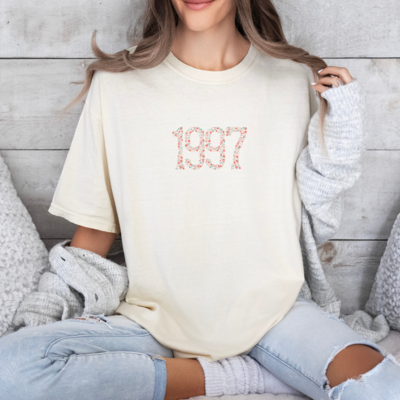 Floral Print Birth Year Tee (Coral &amp; Mint)