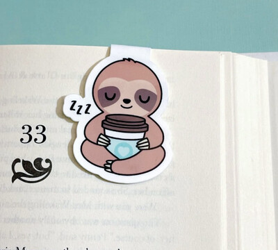 Sleepy Coffee Sloth Magnetic Bookmark
