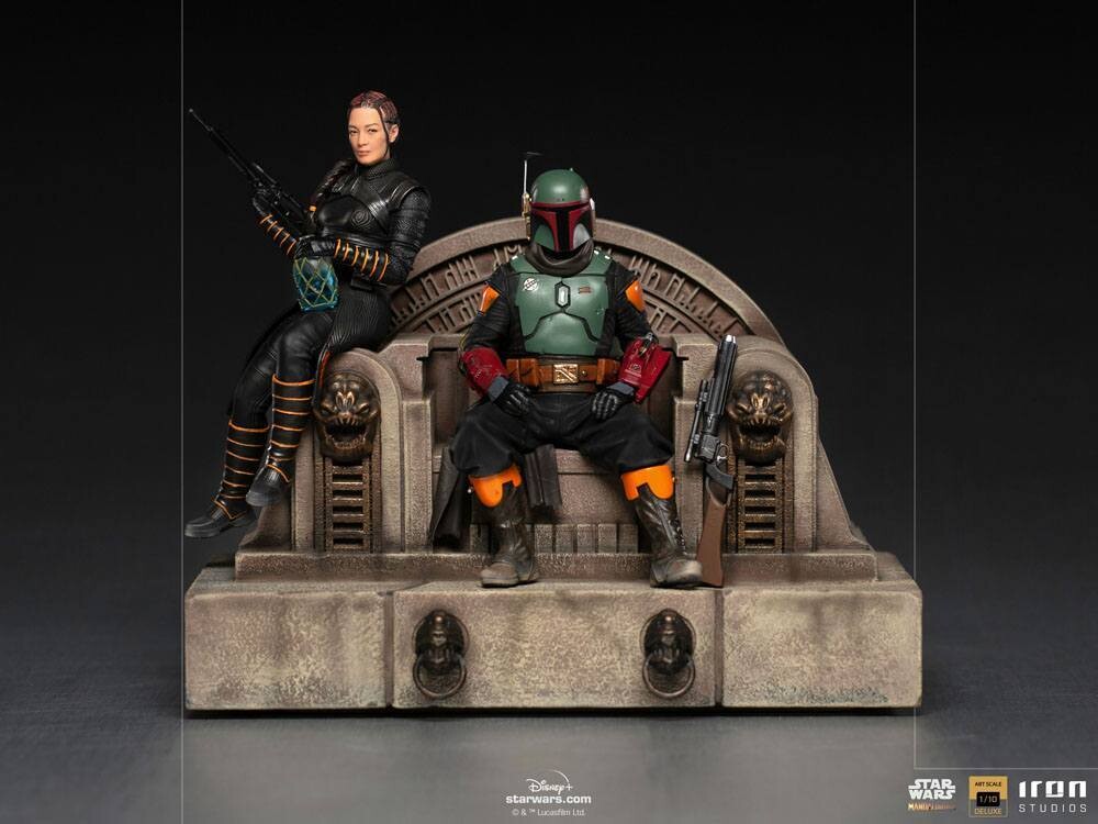 Statuette Résine Boba Fett &amp; Fennec on Throne - Star Wars - The Mandalorian - 1/10 Deluxe Art Scale