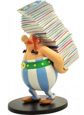 Astérix - Figurine Résine Obélix Pile d&#39;Albums 25 cm - Plastoy