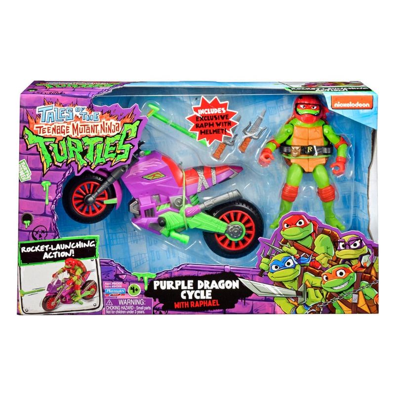 Tortues Ninja - Figurine avec véhicule Raphael &amp; Purple Dragon 12 cm - Playmates
