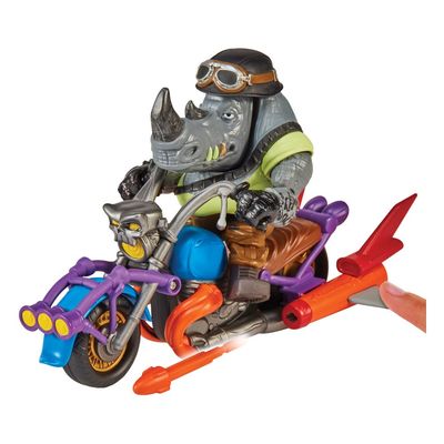 Tortues Ninja - Figurine avec véhicule Rocksteady &amp; Chopper 12 cm - Playmates