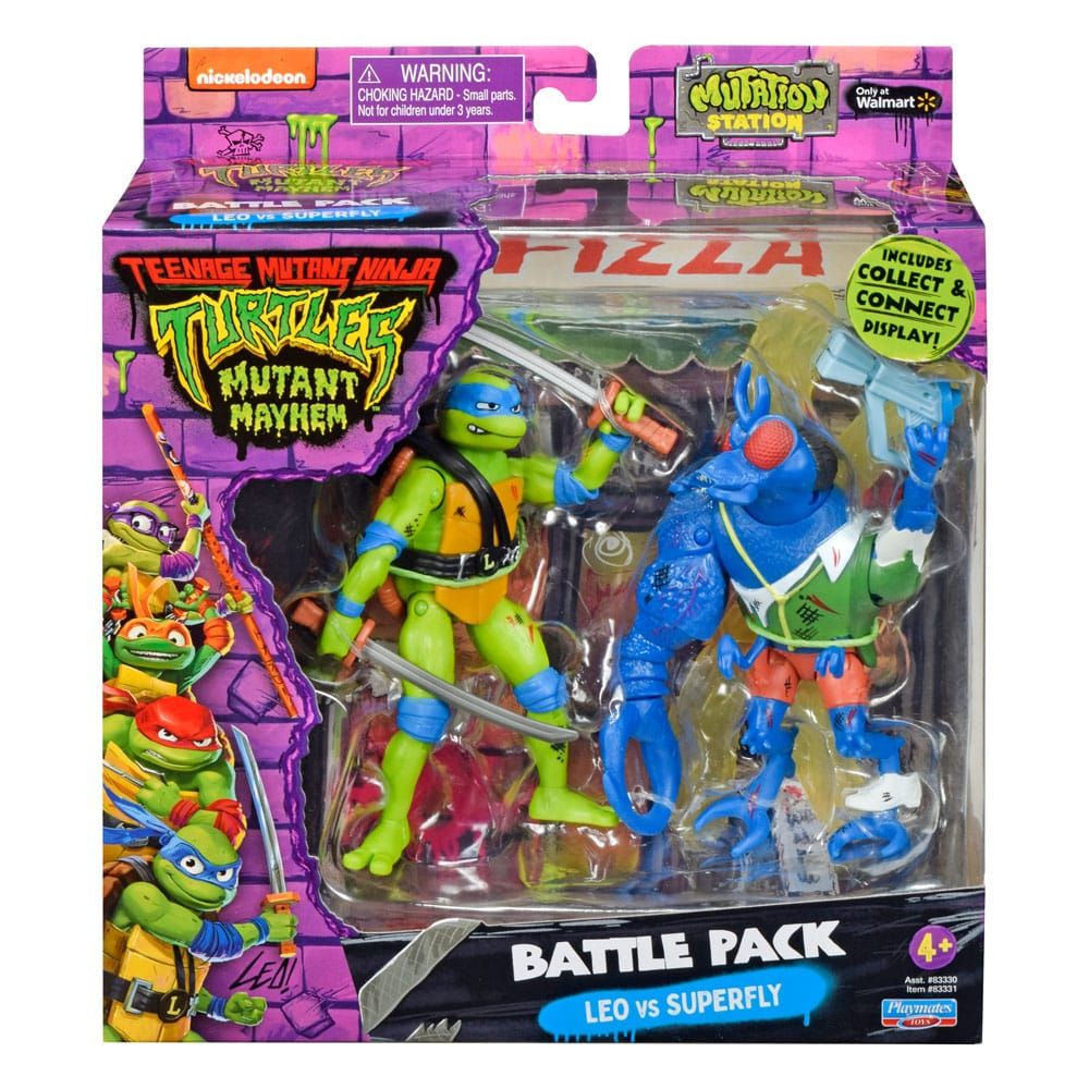 Tortues Ninja - Figurines Leonardo vs. Super Fly 11 cm - Playmates
