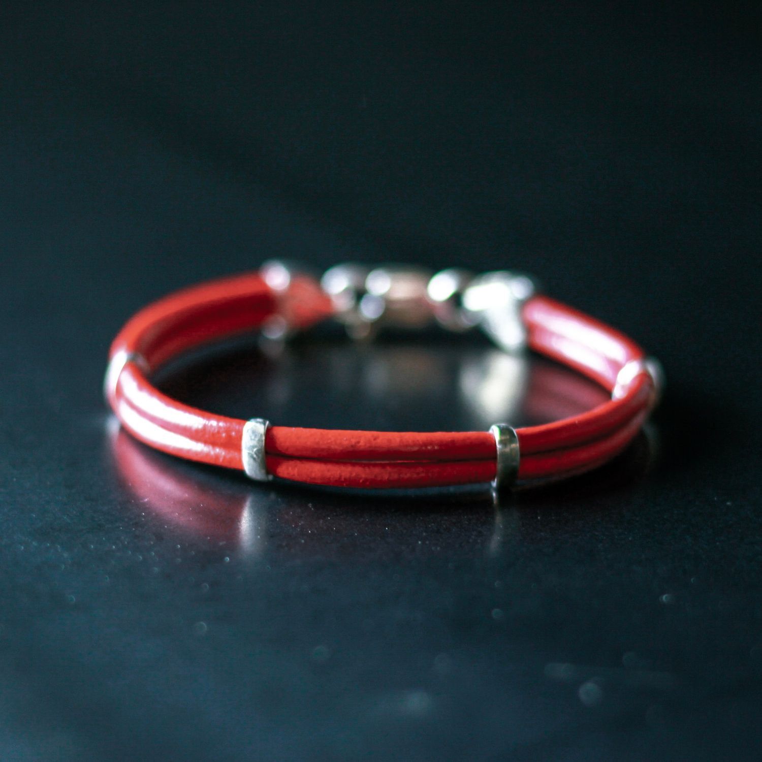Pulsera Cuero CHRISTOPHER, Largo: 20cm, Color: Rojo