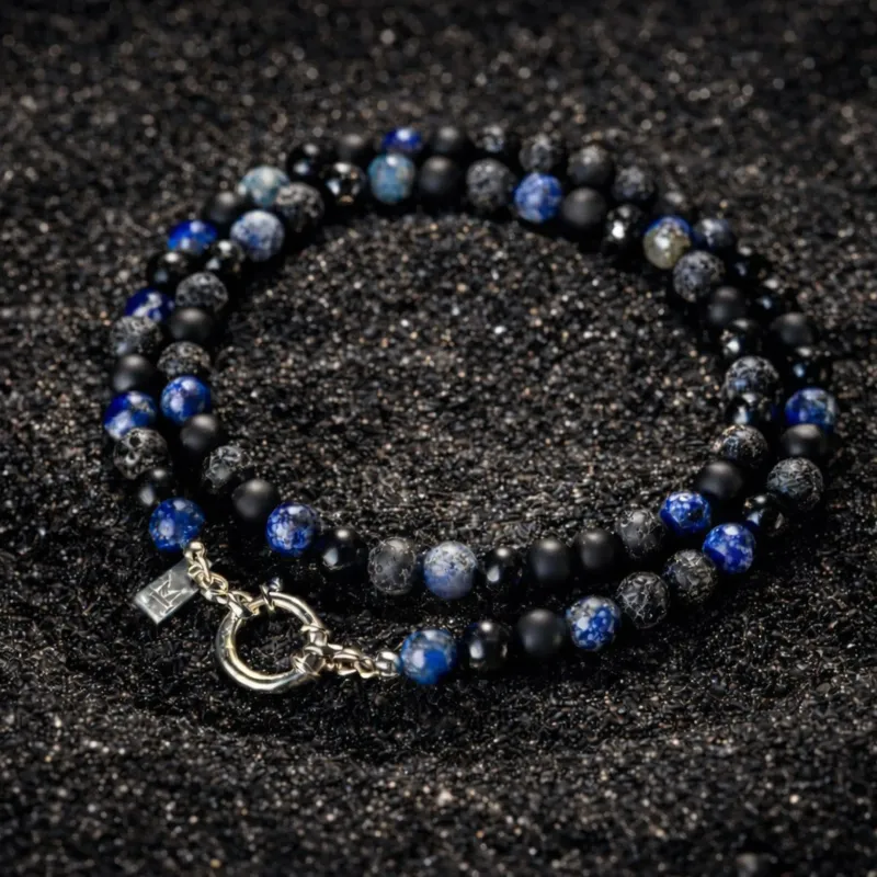 Collar ONIX BLUE de piedras naturales y plata 925 | Joyeria Malevo Chile