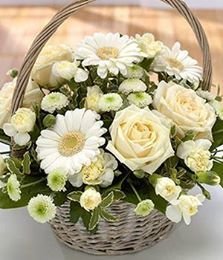 CESTINO WHITE ROSE&FLOWERS / WHITE ROSES&FLOWERS BASKET
