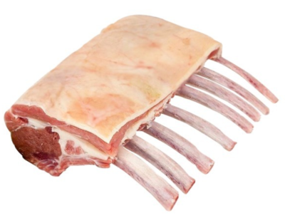 CHILL LAMB RACK FRENCHED, FAT CAP ON - AUSTRALIA - $5.70 PER 100 GMS
