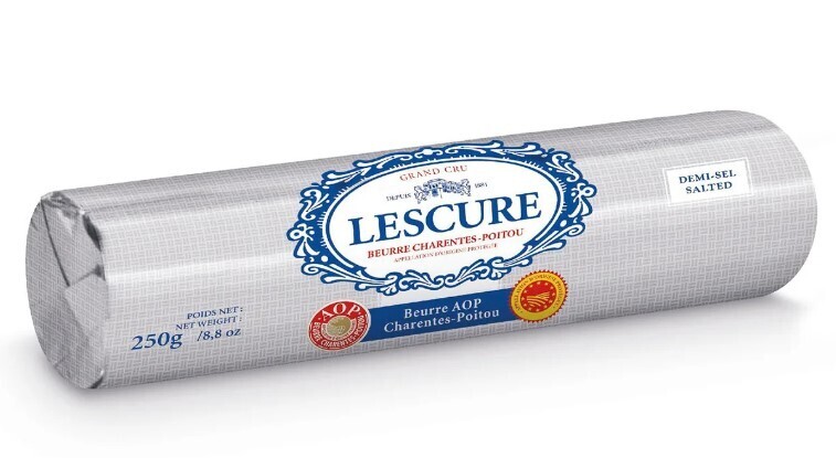 LESCURE BUTTER ROLL SALTED 82% FAT AOP, 250GM