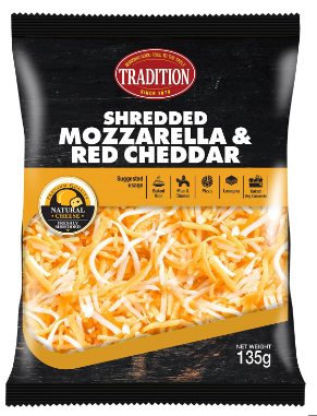 SHREDDED MOZZARELLA  &amp; RED CHEDDAR  - 135 GM PER PACK