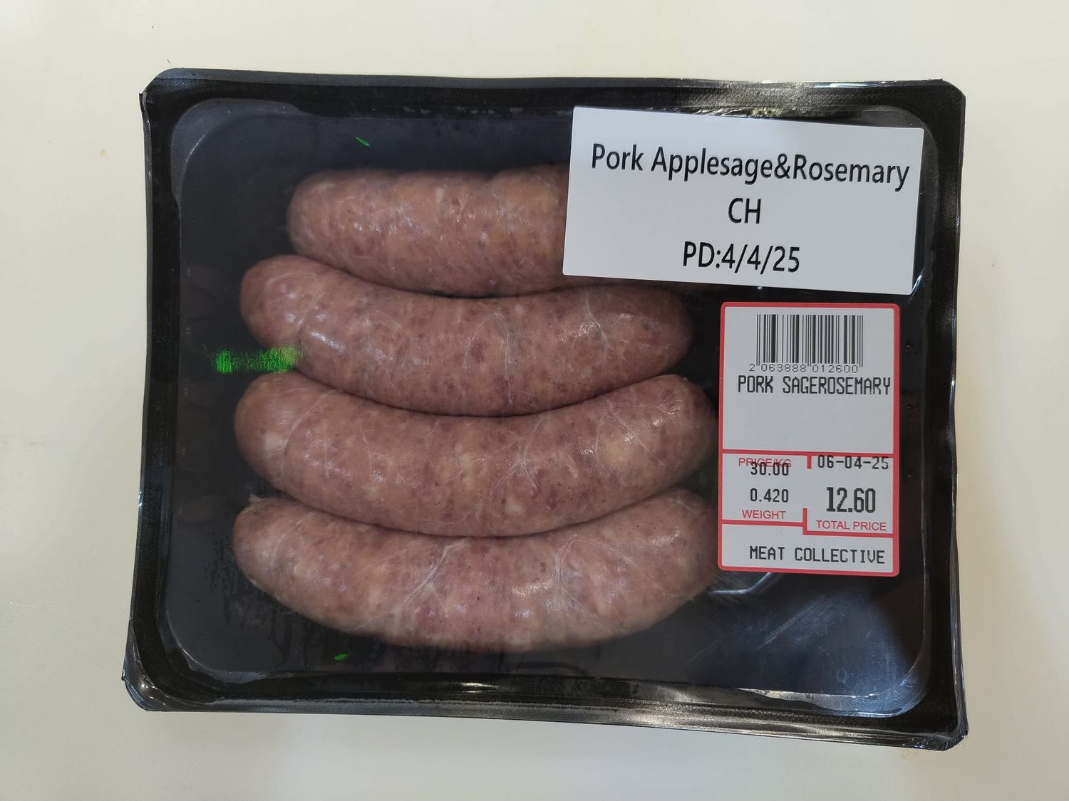 PORK APPLESAGE &amp; ROSEMARY SAUSAGE - $3.00 PER 100 GMS