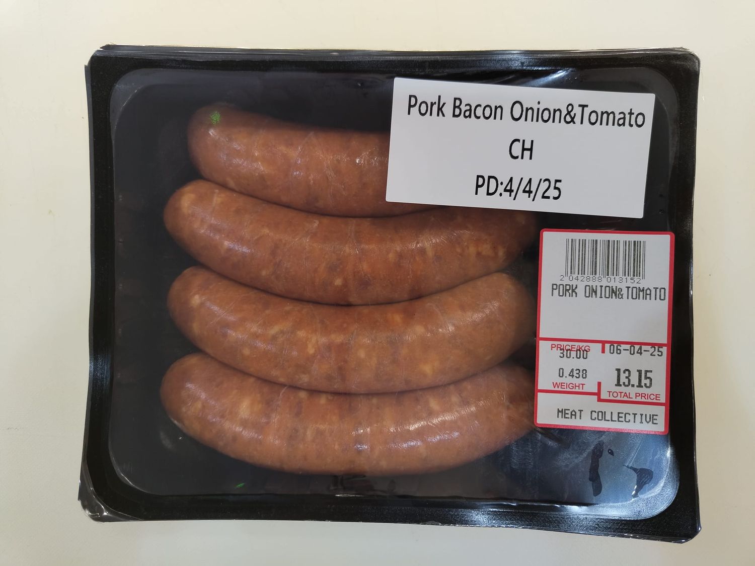 PORK BACON ONION &amp; TOMATO SAUSAGE - $3.00 PER 100 GMS